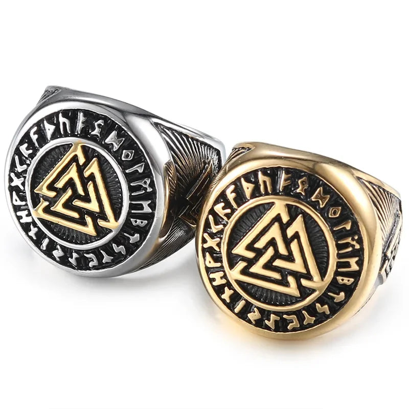 Retro Men's Rings Viking Futhark Runes Nordic Valknut Ring