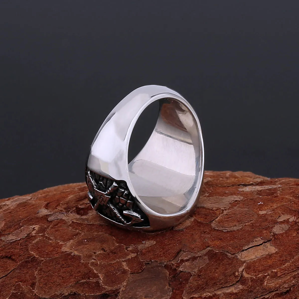 Nordic Stainless Steel Viking Compass Ring Axe Ring Gothic