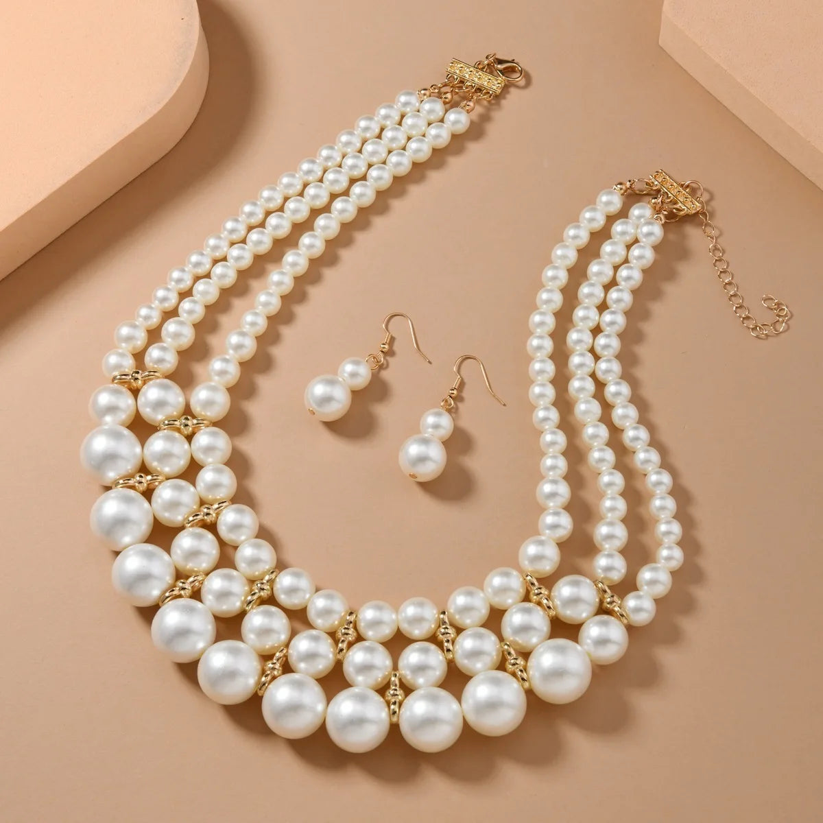 Multi layer Handmade Imitation Pearl Necklace and earings