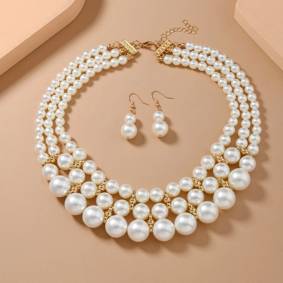 Multi layer Handmade Imitation Pearl Necklace and earings