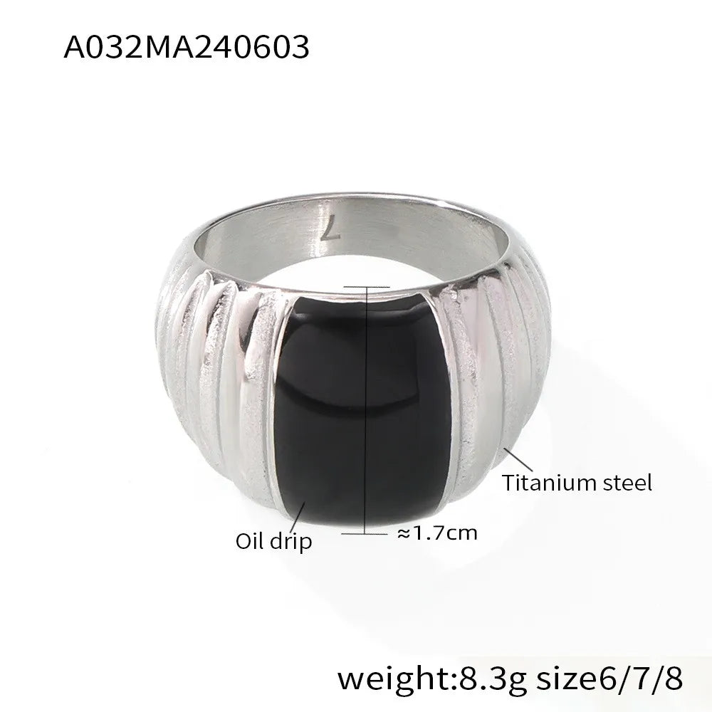Gothic Style Black Enamel Ring for Women 316L Stainless Steel Gold Plated