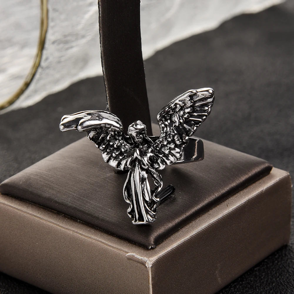 Gothic Vintage Distressed Angel Silver Color Ring
