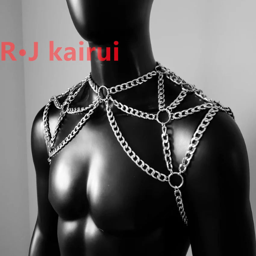 Handmade Gold Men Chains Jewelry Unique Punk Necklace Shoulder Chains Cosplay Jewelry 2 Colors