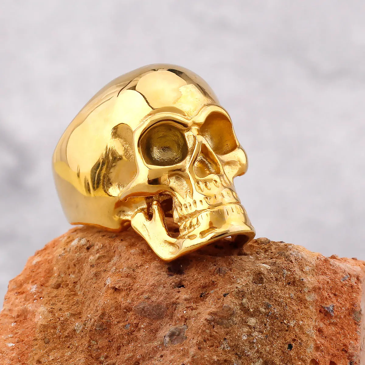 Gothic High Polish Skull Gold/Steel Color Rings for Men Stainless Steel
