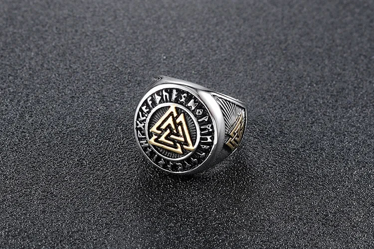 Retro Men's Rings Viking Futhark Runes Nordic Valknut Ring