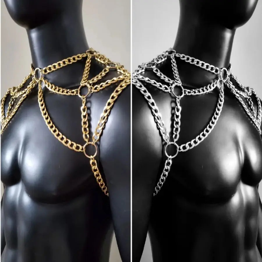 Handmade Gold Men Chains Jewelry Unique Punk Necklace Shoulder Chains Cosplay Jewelry 2 Colors