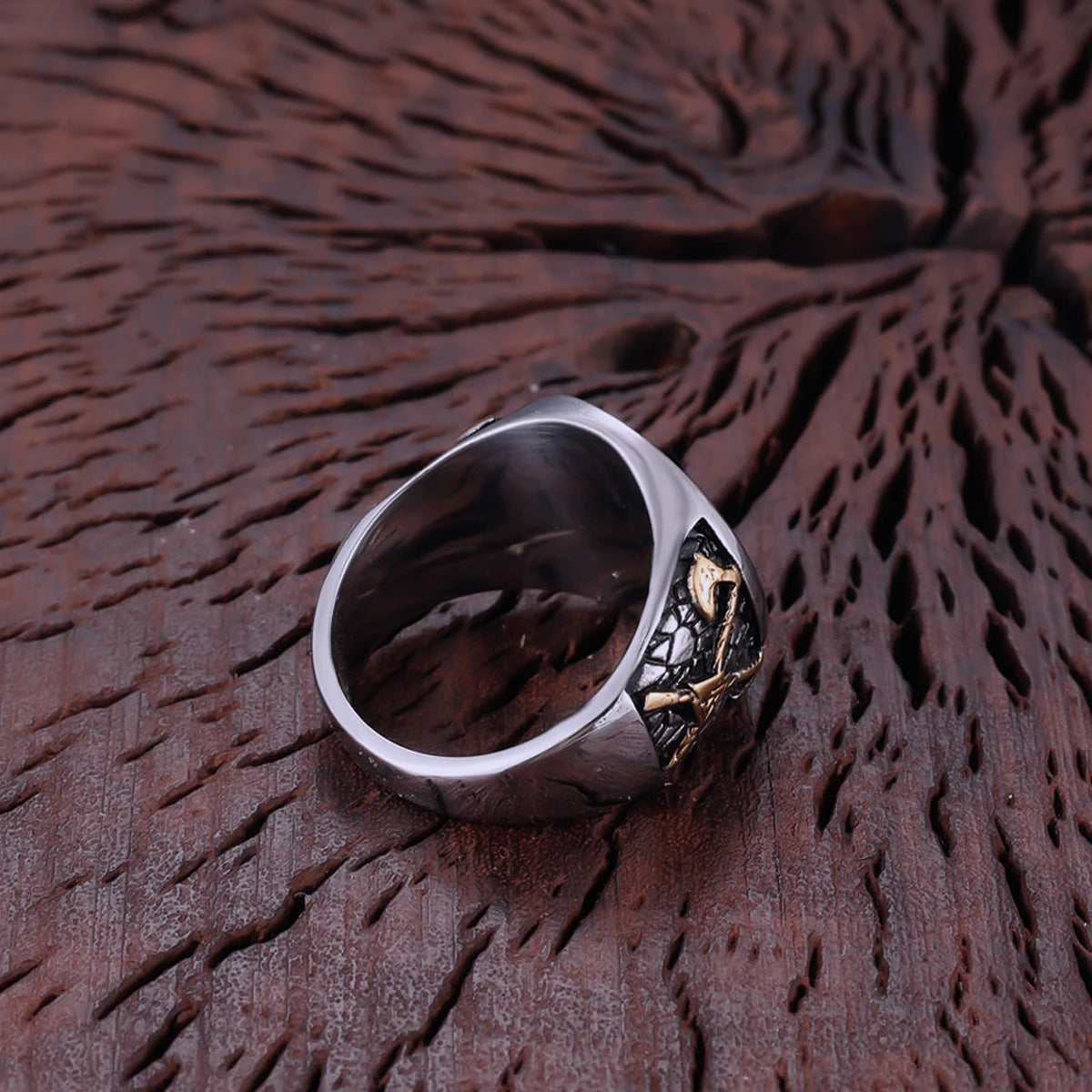 Nordic Stainless Steel Viking Compass Ring Axe Ring Gothic