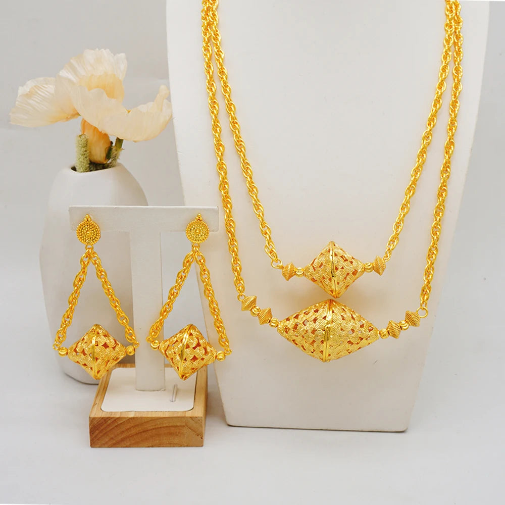 Dubai Jewelry Set Elegant Necklace Earrings Women's
